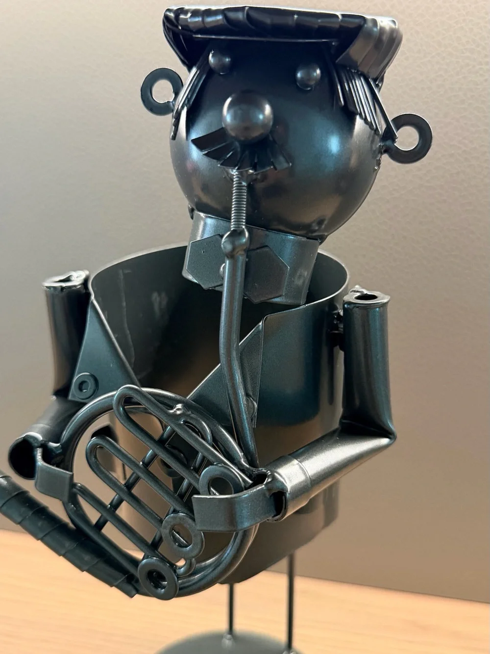 Vintage Black Metal Sculpture Wine Bottle Holder